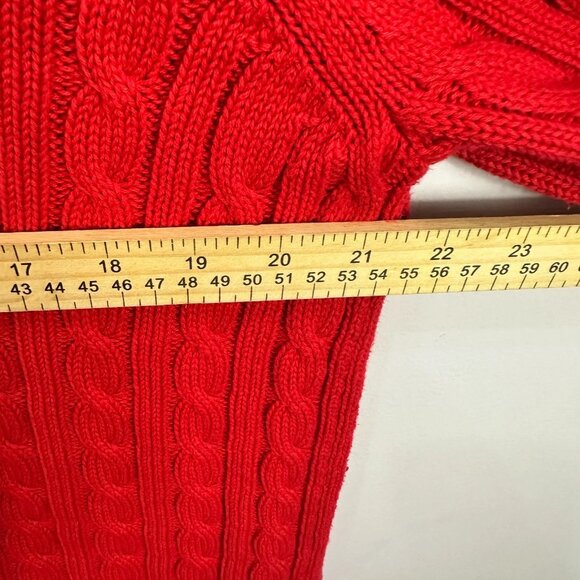 Lands’ End Sweater XL Petite Red Cable Knit Cotton Fisherman Preppy Classic - Picture 5 of 7
